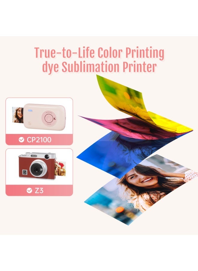 اتش بي ار تي ورق صور، 20 ورقة ورق صور ملونة 2x3 لطابعة CP2100، طقم حبر وورق، ورق طباعة التسامي مقاوم للماء ومضاد للتلطخ، ورق طابعة سريع الجفاف لذكريات العائلة والمشاريع الفنية (أبيض) - Image 4